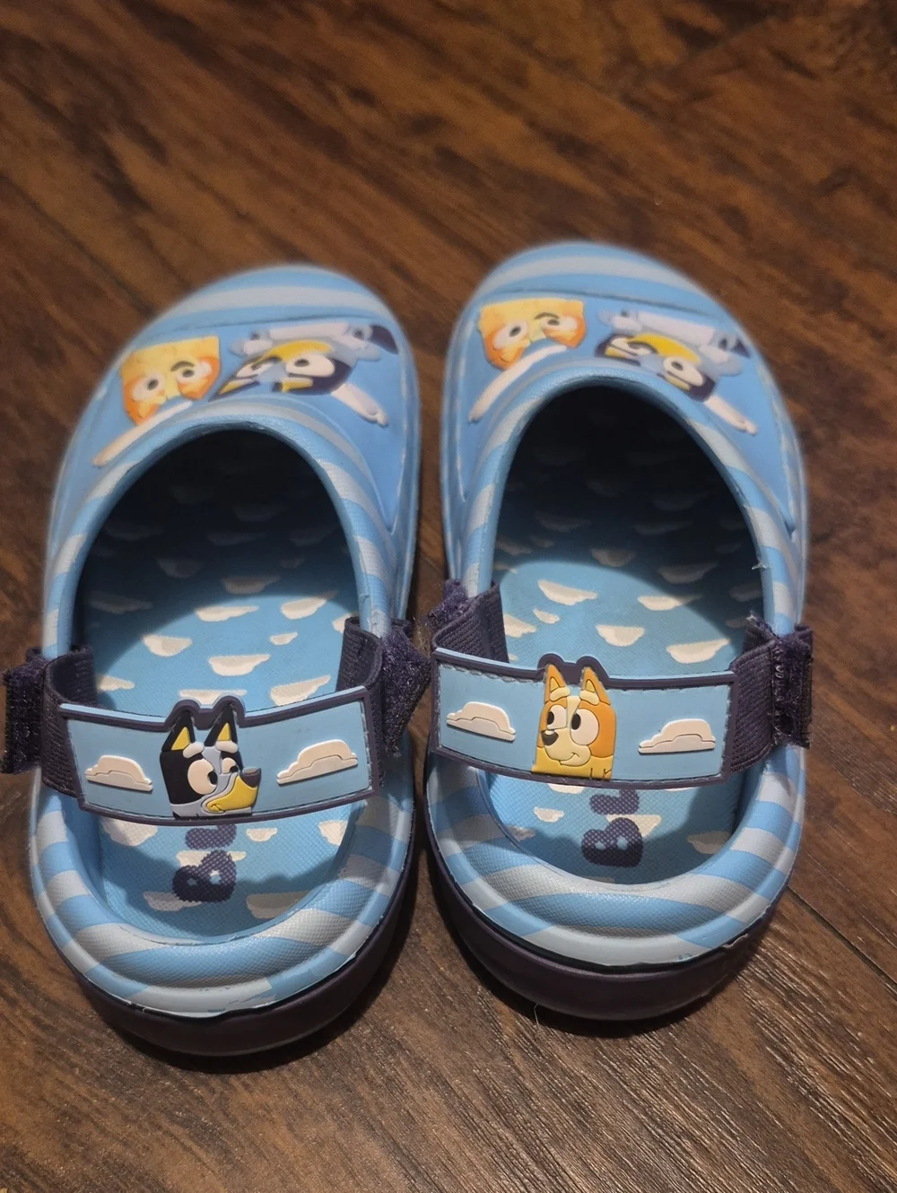 Kids Blue Cartoon-Print Slip-On Sandals with Heel Strap